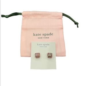 NWT Kate Spade Rose Gold Glitter Mini Small Square Stud Earrings
